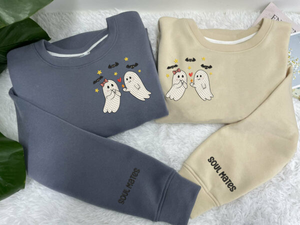 Embroidered Couple Boo Halloween Sweatshirt