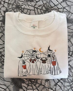 Embroidered Ghost Dogs Halloween Sweatshirt