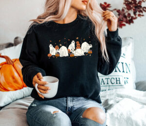 Halloween Ghost Cat Spooky Season Sweatshirt