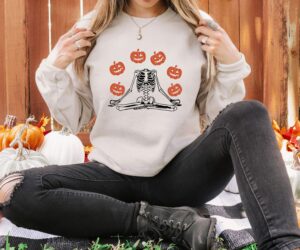 Pumpkin Skeleton Namaste Halloween Sweatshirt