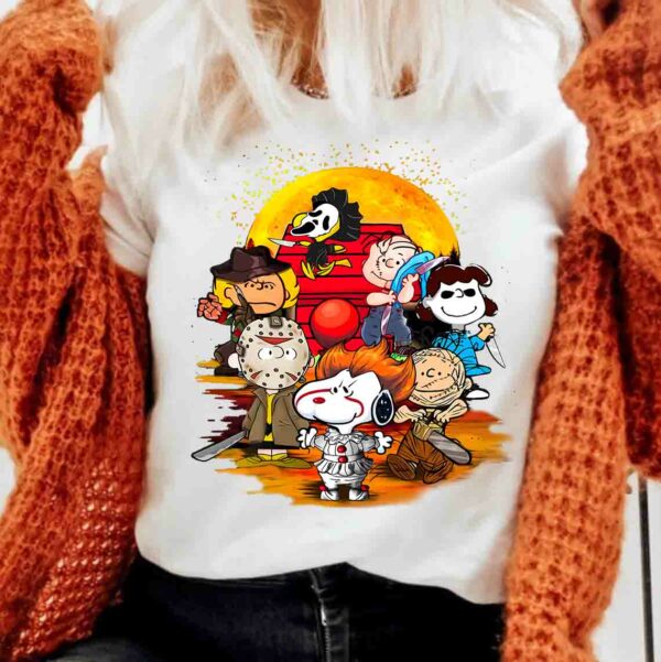 The Peanuts Characters And Snoopy Horror Movie Halloween T Shirt