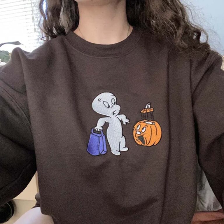 Friendly Ghost Embroidered Halloween Crewneck Sweatshhirt photo review