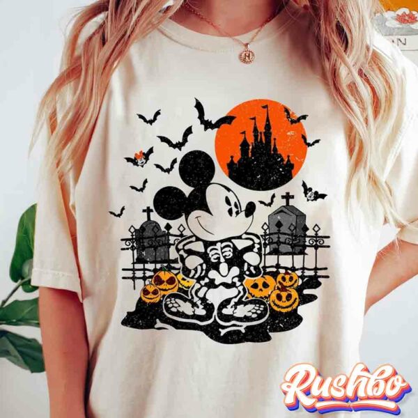 Vintage Mickey Mouse Halloween Walt Disney Skeleton Shirt