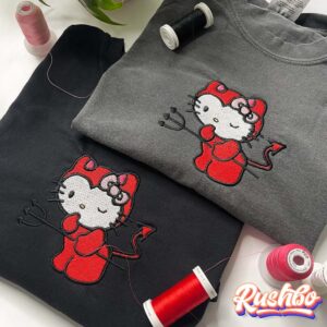 Cute Kitty Devil Embroidered Shirt