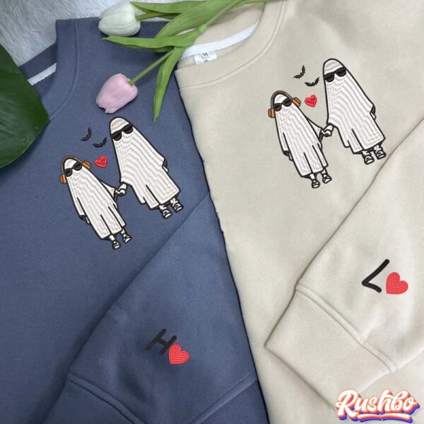 Halloween Ghost Couple Embroidered Sweatshirt