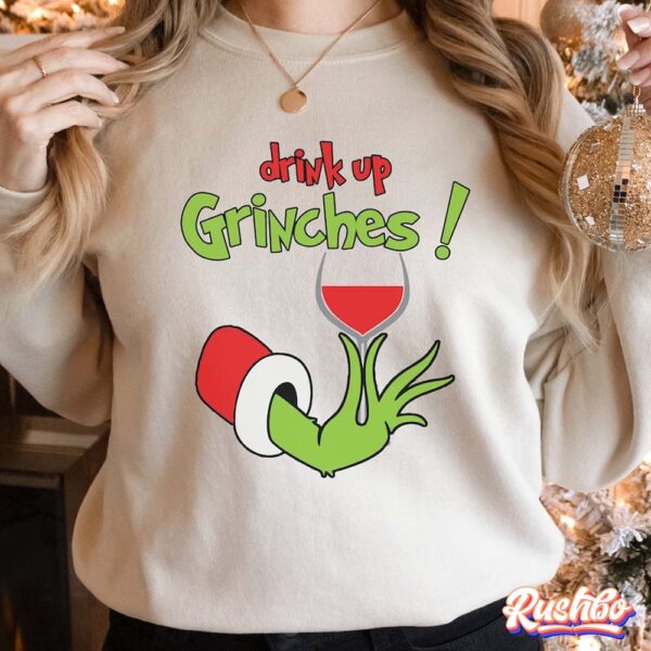 Wine Flake Drink Up Grinches Christmas Holiday Sweatshirt
