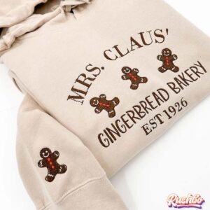 Mrs Claus Gingerbread Barkey Christmas Embroidery Crewneck