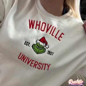 Whoville University Christmas Embroidery Crewneck Sweatshirt