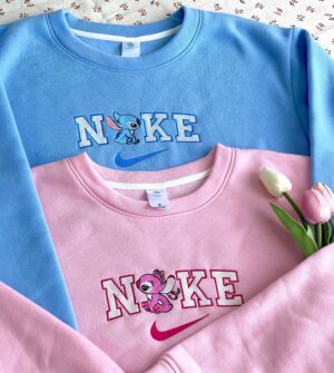 Stitch And Angel Couple Embroidered Sweatshirt