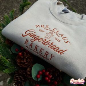 Mrs Clause Gingerbread Christmas Embroidered Sweatshirt