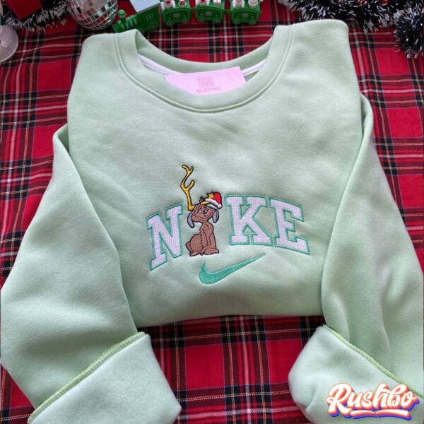 Grinch And Max Nike Christmas Embroidered Sweatshirt