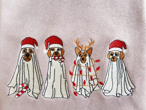 Christmas Ghost Dog Embroidered Sweatshirt