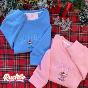 Stich and Angel Couple Matching Embroidered Sweatshirt