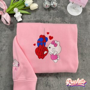 Spider Man And Hello Kitty Couple Matching Custom Embroidery Sweatshirt