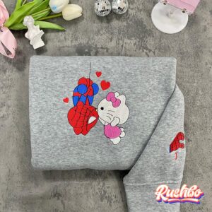 Spider Man and Hello Kitty Couple Matching Custom Embroidery Sweatshirt