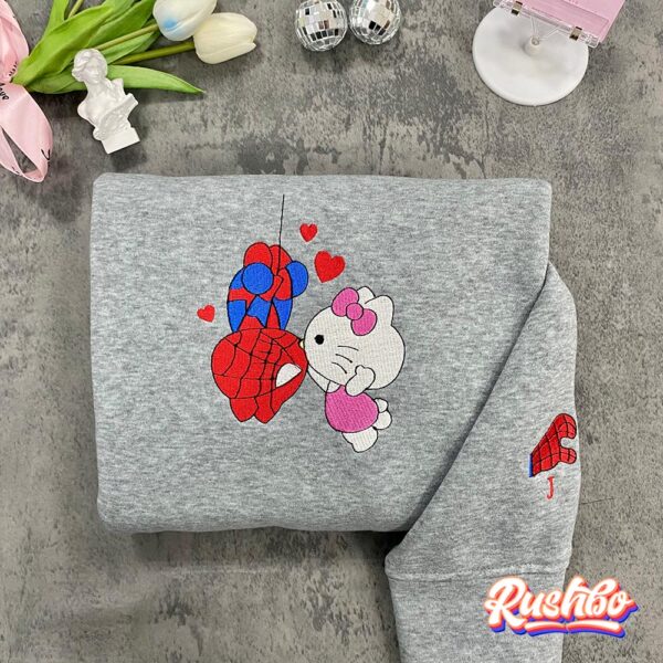 Spider Man And Hello Kitty Couple Matching Custom Embroidery Sweatshirt