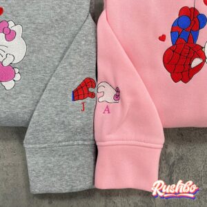 Spider Man and Hello Kitty Couple Matching Custom Embroidery Sweatshirt