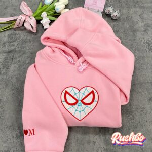 Spider Man and Gwen Heart Embroidery Couple Matching Custom Sleeve Sweatshirt